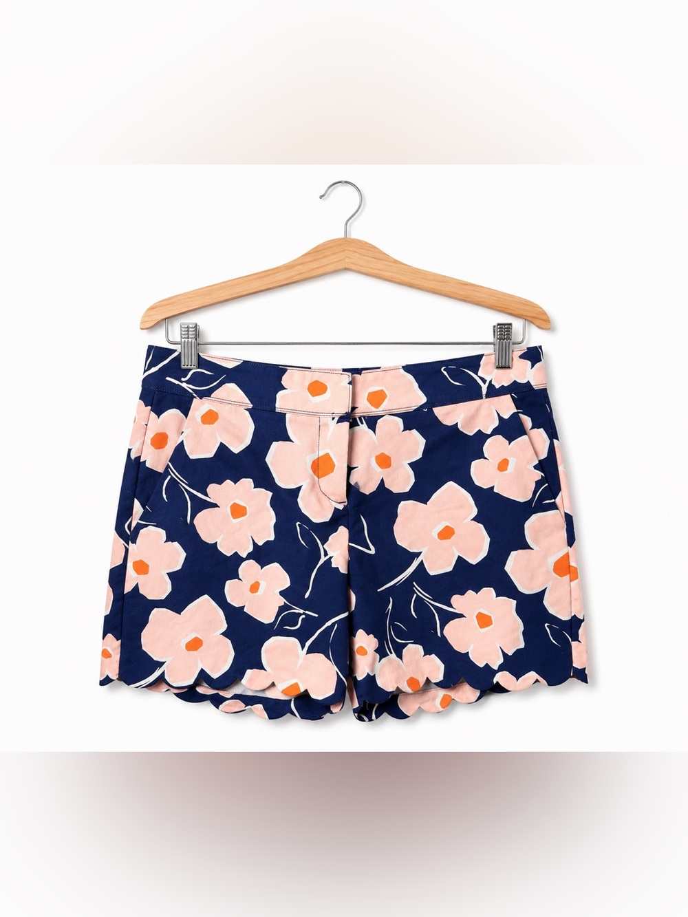 Isaac Mizrahi Navy Floral Scalloped Hem Shorts Size 14 Pink Orange Preppy